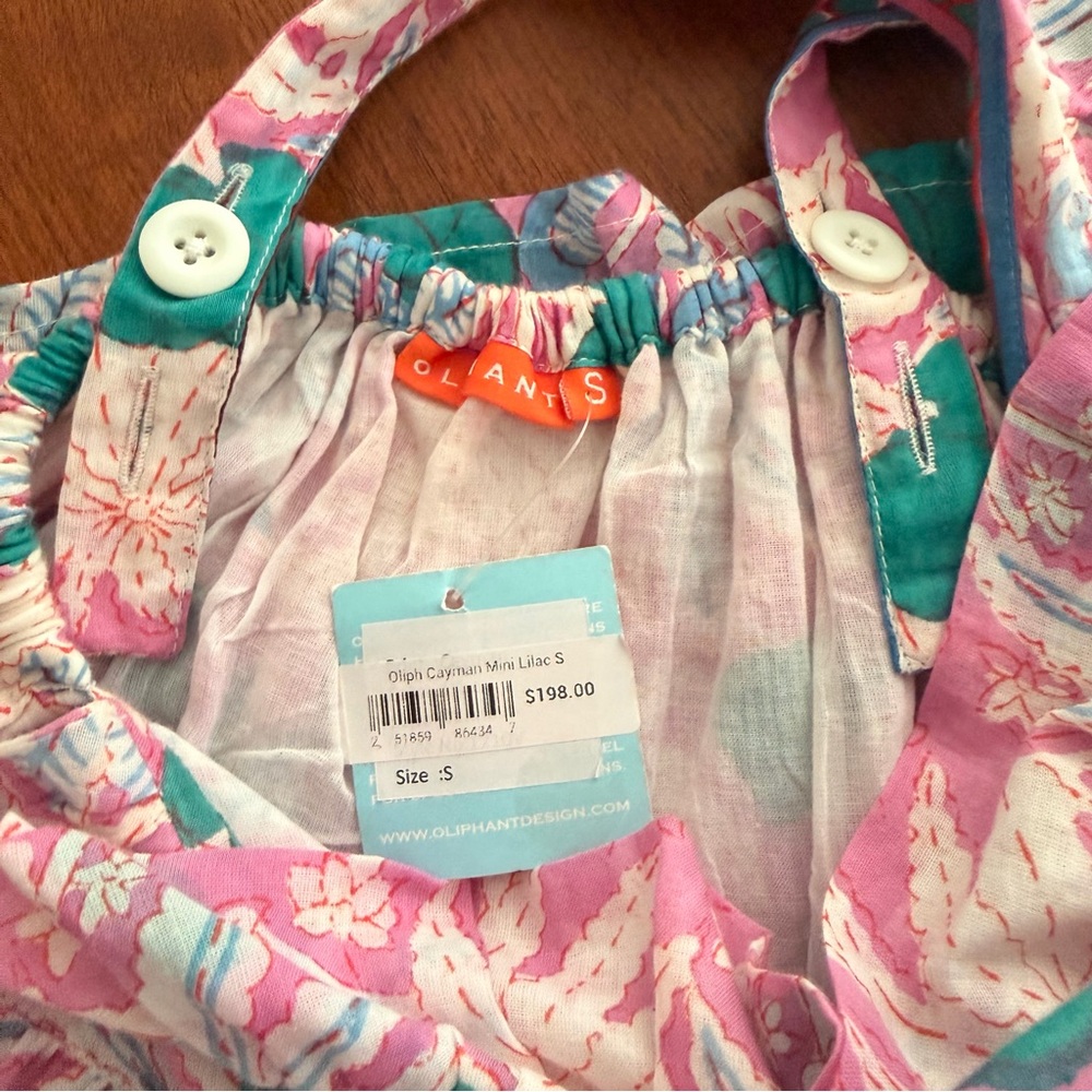Oliphant Women’s Cayman Lilac Deep V Cross-back Floral Mini Dress Small NWT - Picture 5 of 11
